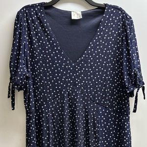 Siren Lily Woman -Fit & Flare Dress Size 2X Navy with White Flowers & Polka Dots